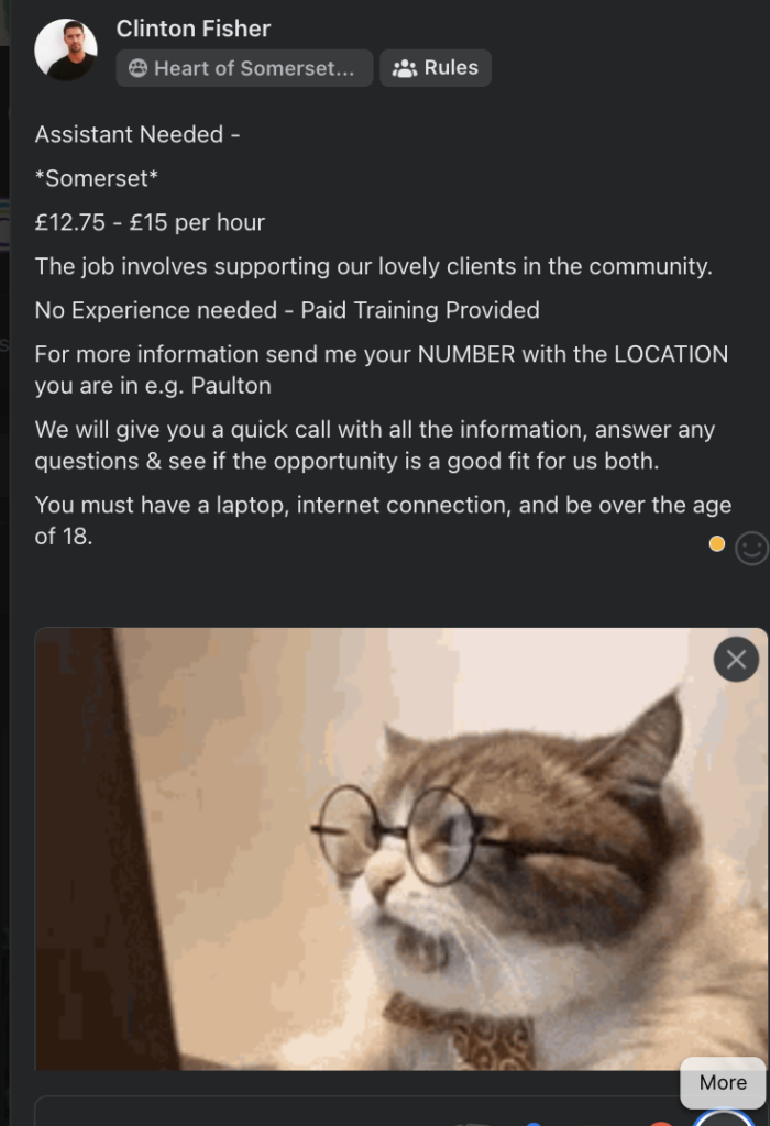 Job posting for a Google Business Profile